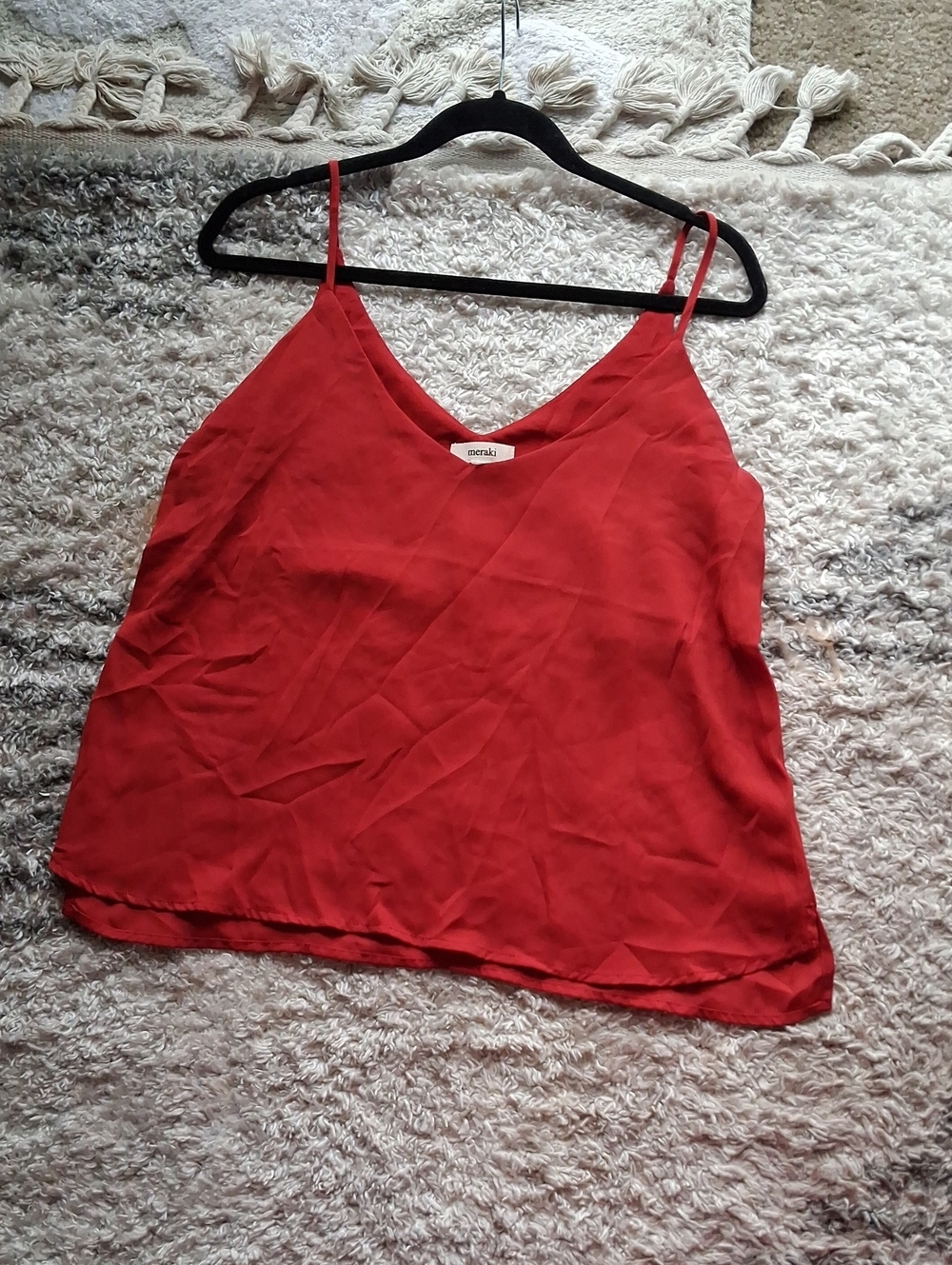 meraki Red Satin V-Neck Cami with Spaghetti Straps
